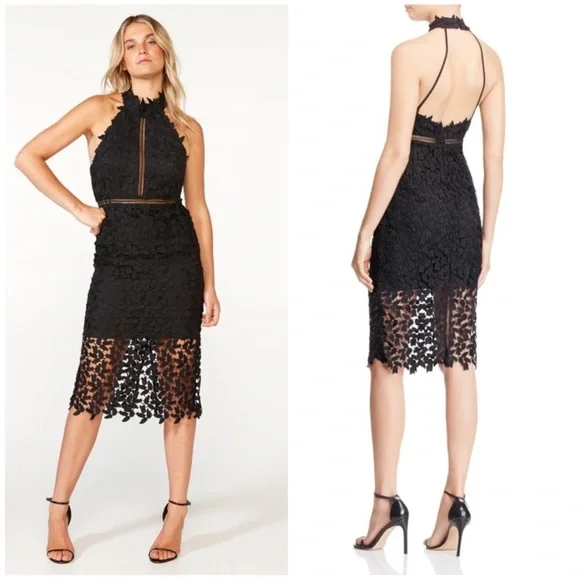 Bardot Gemma Lace Halter Sheath Dress Black 4